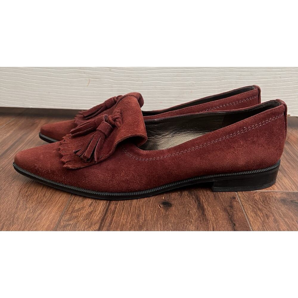 STUART WEITZMAN Avatass Terracotta Suede Kiltie Tassel Loafers - Picture 3 of 10